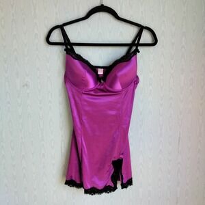 Native Intimates 36C Stretch Satin Underwire‎ Chemise Purple Lace Whimsigoth